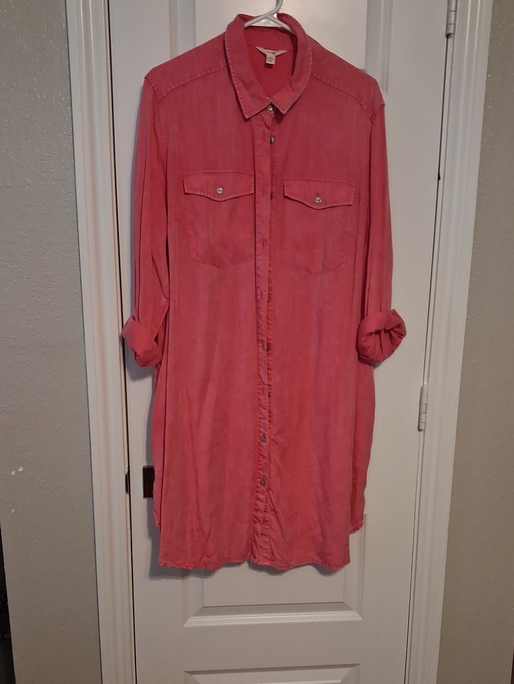 Terra & Sky Coral Button-Front Long Shirt Dress